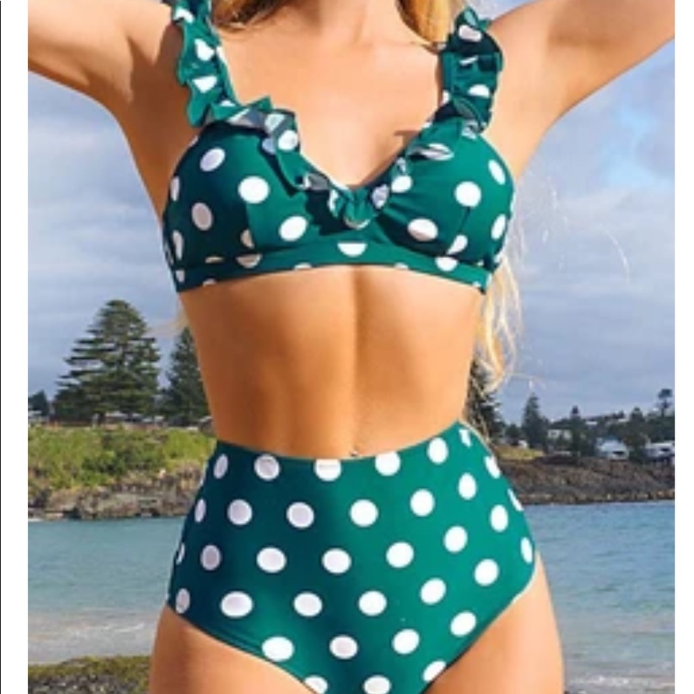 Teal and White Polkadot, high wasted bikini